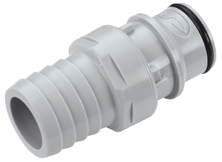 Straight, Thumb Latch - HFC Series Male to Tube Fitment 19,0mm (3/4") ID, PP (Polypropylene) Grey, 1/2" Flow