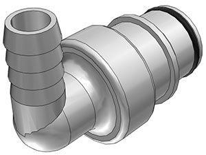 Elbow, Thumb Latch - HFC Series Male to Tube Fitment 9,5mm (3/8") ID, PSU (Polysulfone) White, 1/2" Flow