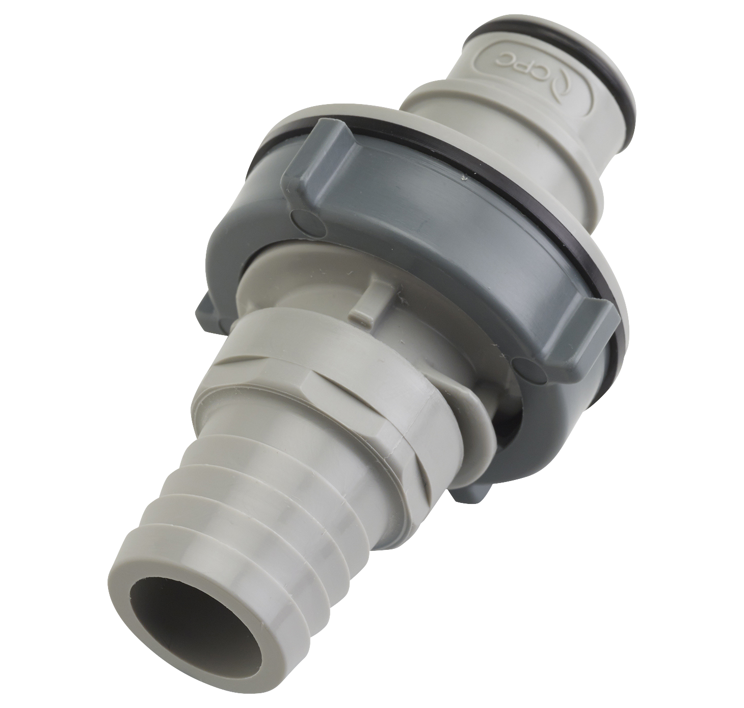 Panel Mount, Thumb Latch - HFC Series Male to Tube Fitment 19,0mm (3/4") ID, PP (Polypropylene) Grey, 1/2" Flow
