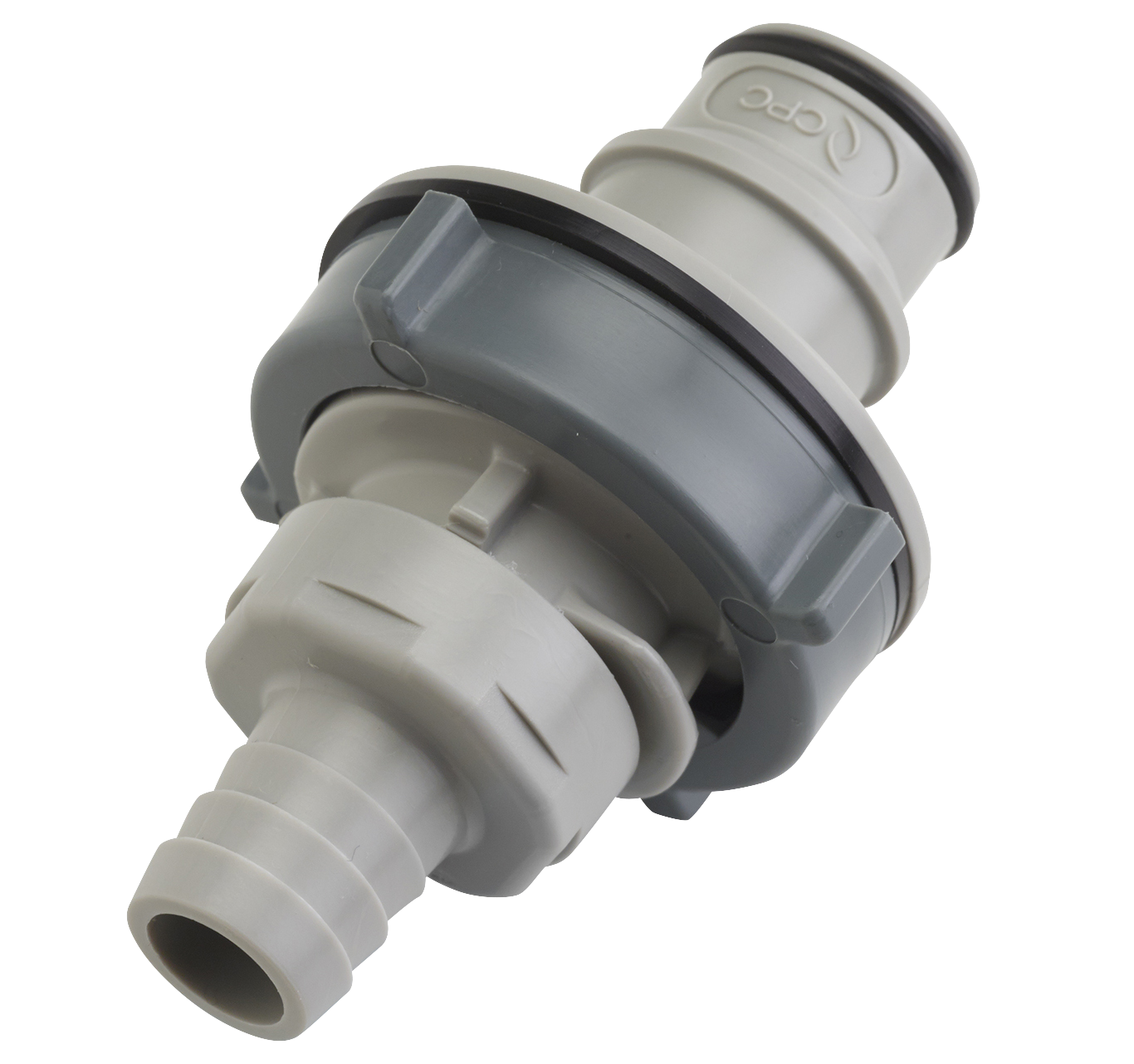 Panel Mount, Thumb Latch - HFC Series Male to Tube Fitment 12,7mm (1/2") ID, PP (Polypropylene) Grey, 1/2" Flow