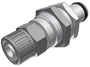 Panel Mount, Thumb Latch - PLC/LC Series Male to PTF (Push to Fit) 9,5mm (3/8") OD, Chrome Plated Brass, 1/4" Flow