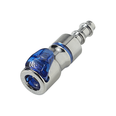 Straight, Thumb Latch - LQ4 Non-Spill Series Female to Tube Fitment 3,2mm (1/8") ID, Chrome Plated Brass Blue, 1/4" Flow, Plastic Latch