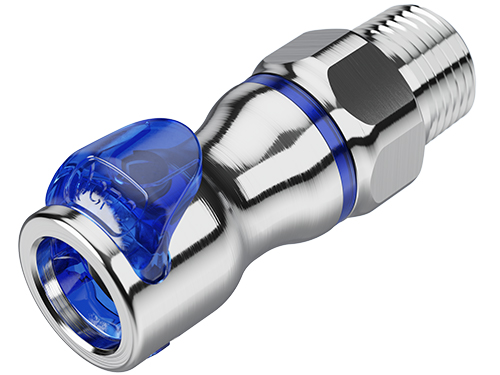 Straight, Thumb Latch - LQ4 Non-Spill Series Female to NPT 3/8", Chrome Plated Brass Blue, 1/4" Flow, Plastic Latch