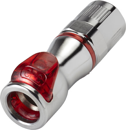 Straight, Thumb Latch - LQ4 Non-Spill Series Female to PTF (Push to Fit) 9,5mm (3/8") OD, Chrome Plated Brass Red, 1/4" Flow, Plastic Latch