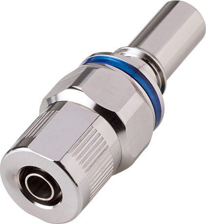 Straight, Thumb Latch - LQ4 Non-Spill Series Male to PTF (Push to Fit) 9,5mm (3/8") OD, Chrome Plated Brass Blue, 1/4" Flow