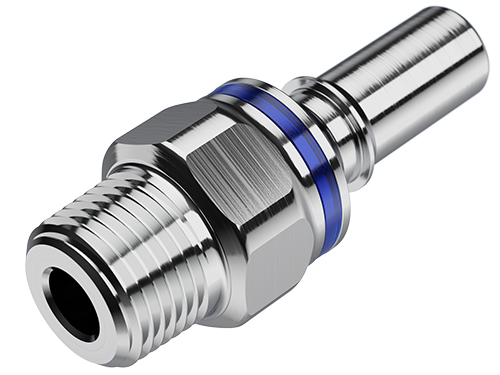 Straight, Thumb Latch - LQ4 Non-Spill Series Male to NPT 3/8", Chrome Plated Brass Blue, 1/4" Flow