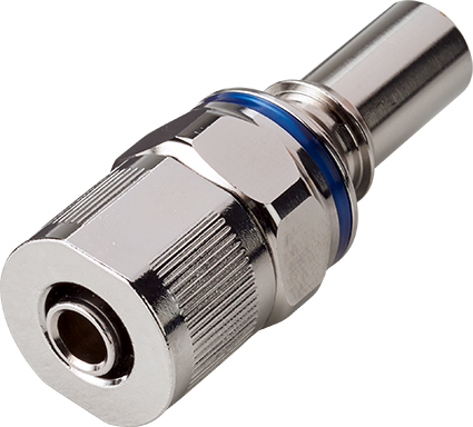 Straight, Thumb Latch - LQ6 Non-Spill Series Male to PTF (Push to Fit) 12,7mm (1/2") OD, Chrome Plated Brass Blue, 3/8" Flow