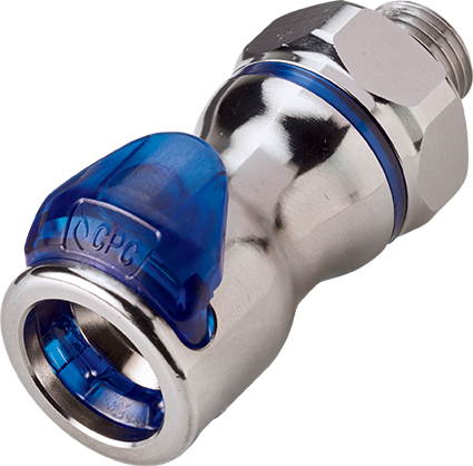 Straight, Thumb Latch - LQ6 Non-Spill Series Female to SAE 3/8", Chrome Plated Brass Blue, 3/8" Flow, Plastic Latch