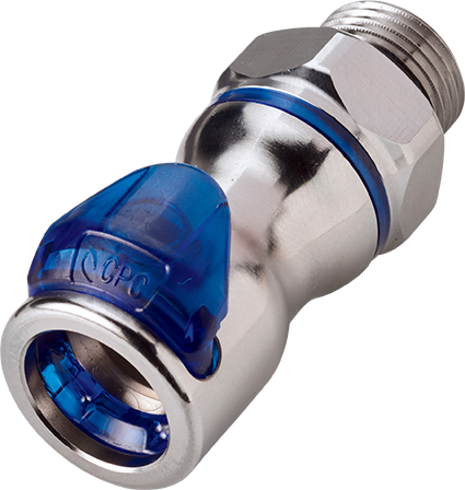 Straight, Thumb Latch - LQ6 Non-Spill Series Female to SAE 1/2", Chrome Plated Brass Blue, 3/8" Flow, Plastic Latch