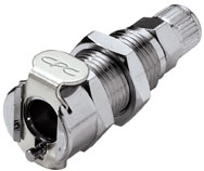 Panel Mount, Thumb Latch - PMC/MC Series Female to PTF (Push to Fit) 4,0mm (5/32") OD, Chrome Plated Brass, 1/8" Flow, Metal Latch