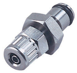 Straight, Thumb Latch - PMC/MC Series Male to PTF (Push to Fit) 4,0mm (5/32") OD, Chrome Plated Brass, 1/8" Flow