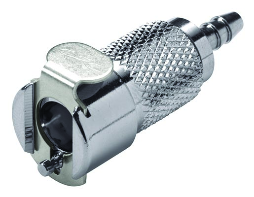 Straight, Thumb Latch - PMC/MC Series Female to Tube Fitment 3,2mm (1/8") ID, Chrome Plated Brass, 1/8" Flow, Metal Latch