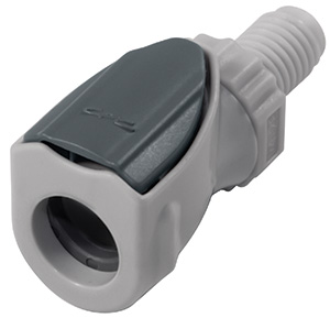 Straight, Thumb Latch - NS1 Non-Spill Series Female to UNF 1/4"-28, PP (Polypropylene) - Glass Filled Grey, 1/16" Flow, Plastic Latch
