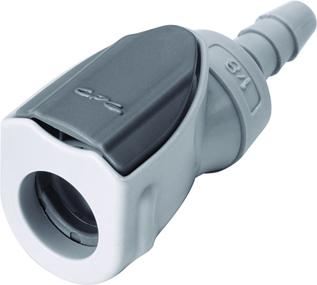 Straight, Thumb Latch - NS1 Non-Spill Series Female to Tube Fitment 3,2mm (1/8") ID, PP (Polypropylene) - Glass Filled Grey, 1/16" Flow, Plastic Latch