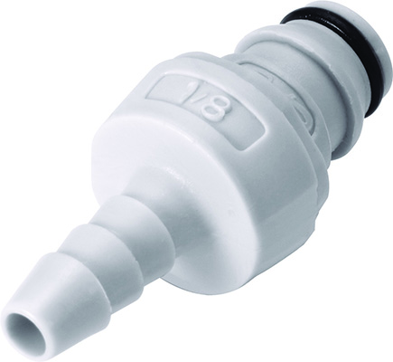 Straight, Thumb Latch - NS1 Non-Spill Series Male to Tube Fitment 3,2mm (1/8") ID, PP (Polypropylene) - Glass Filled Grey, 1/16" Flow