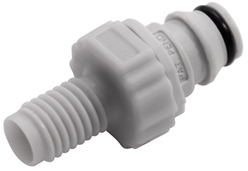 Straight, Thumb Latch - NS1 Non-Spill Series Male to UNF 1/4"-28, PP (Polypropylene) - Glass Filled Grey, 1/16" Flow