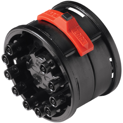 Straight, Thumb Latch - 10-Tube System Set (Male + Female) to Tube Fitment 1,6mm (1/16") ID, Acetal Black, Plastic Latch